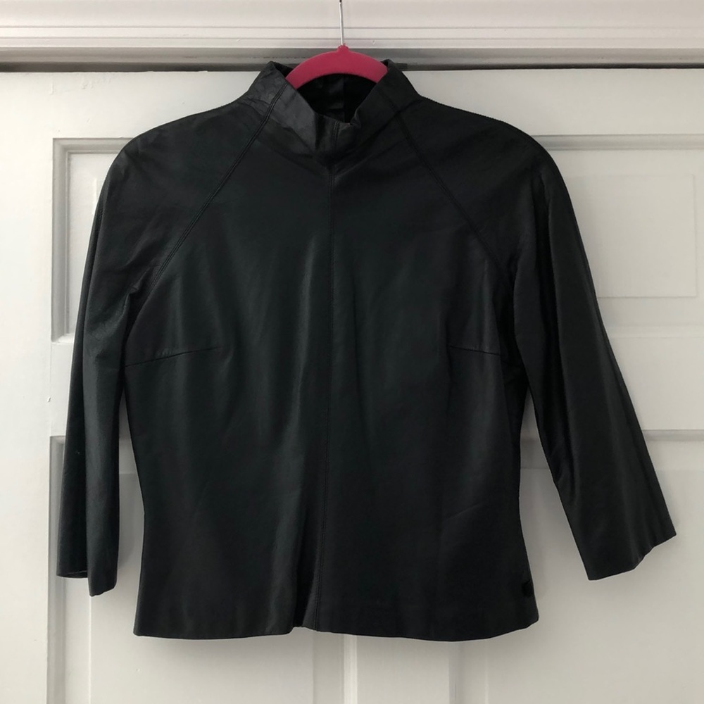 LUSCIOUS Black Leather High Neck Zip Back Top Sz 3